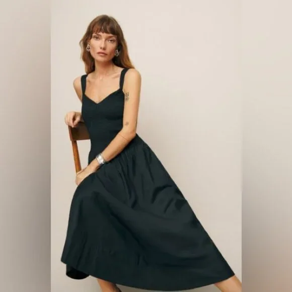 Reformation Sariah Smocked Organic Cotton Midi Dress